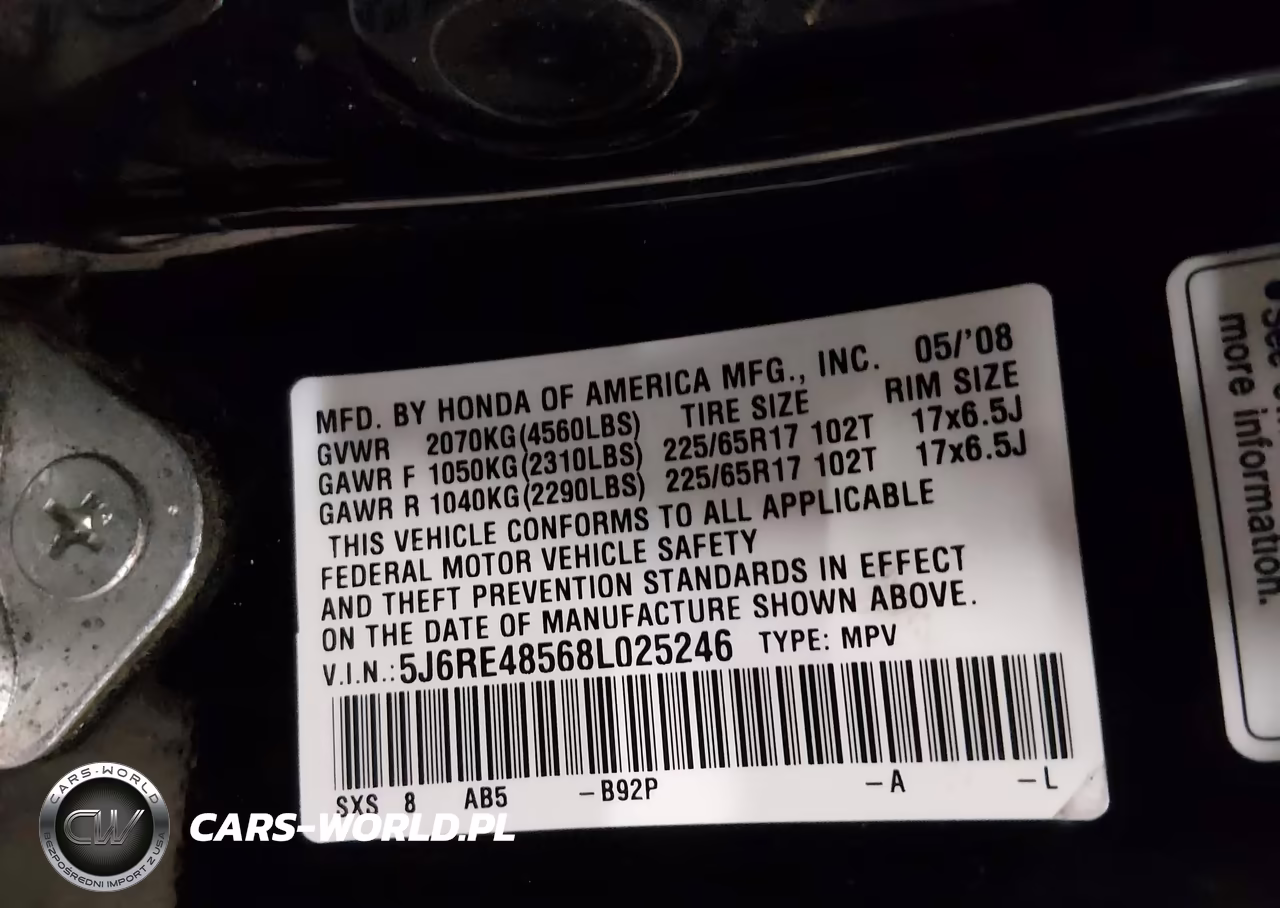 2008 Honda Cr-V Ex VIN:5J6RE48568L025246 - 9
