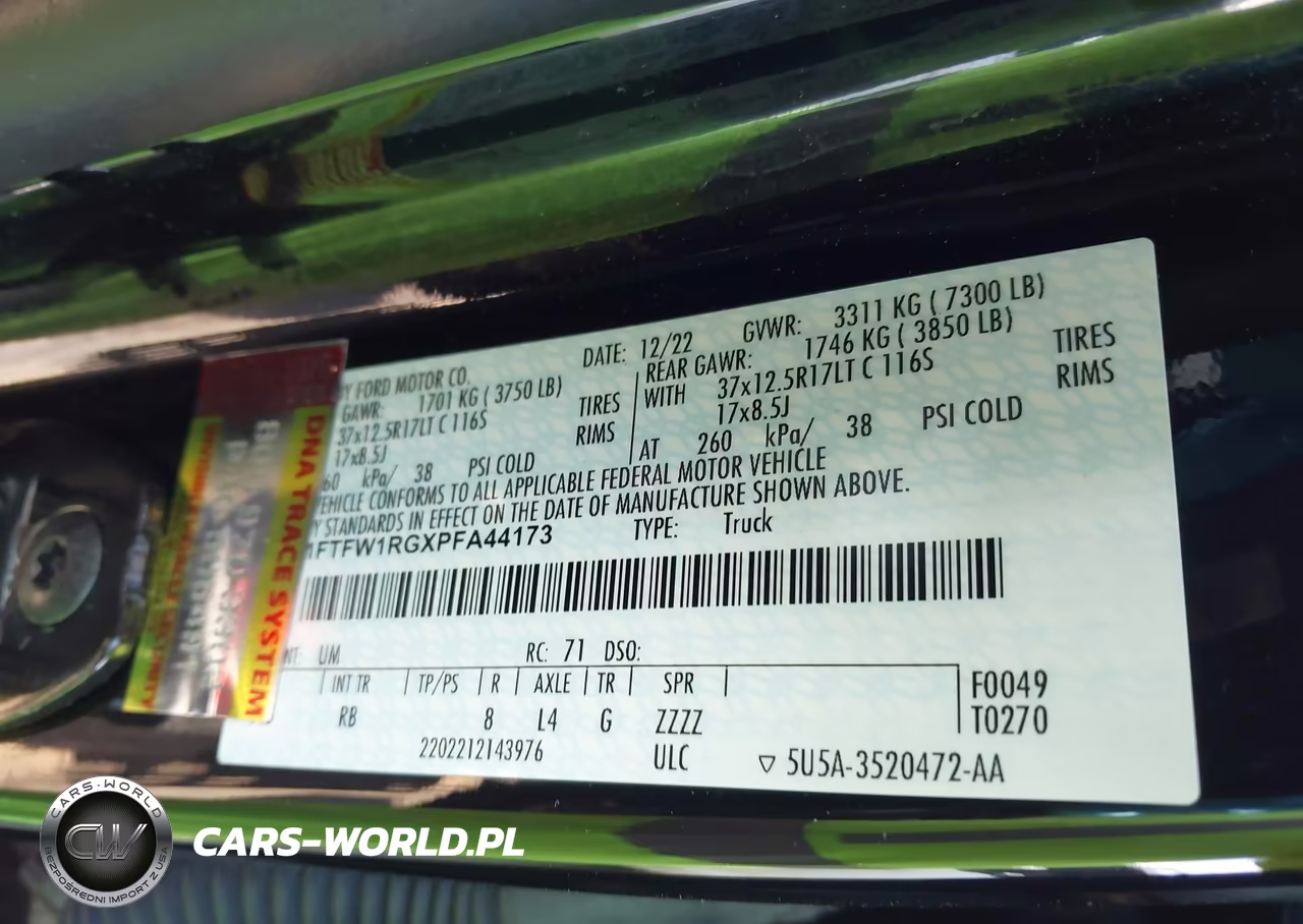 2023 Ford F-150 Raptor VIN:1FTFW1RGXPFA44173 - 9