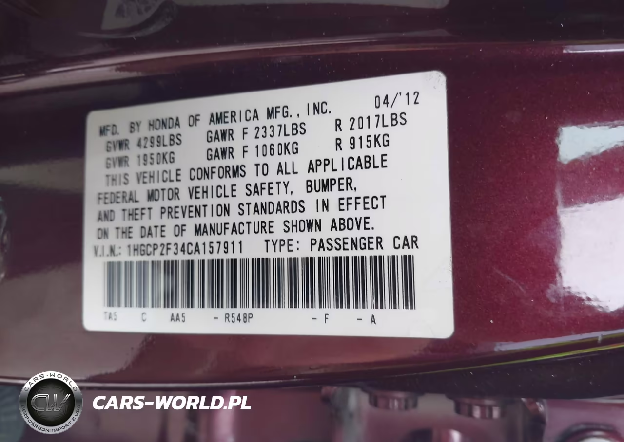 2012 Honda Accord 2.4 Lx VIN:1HGCP2F34CA157911 - 9