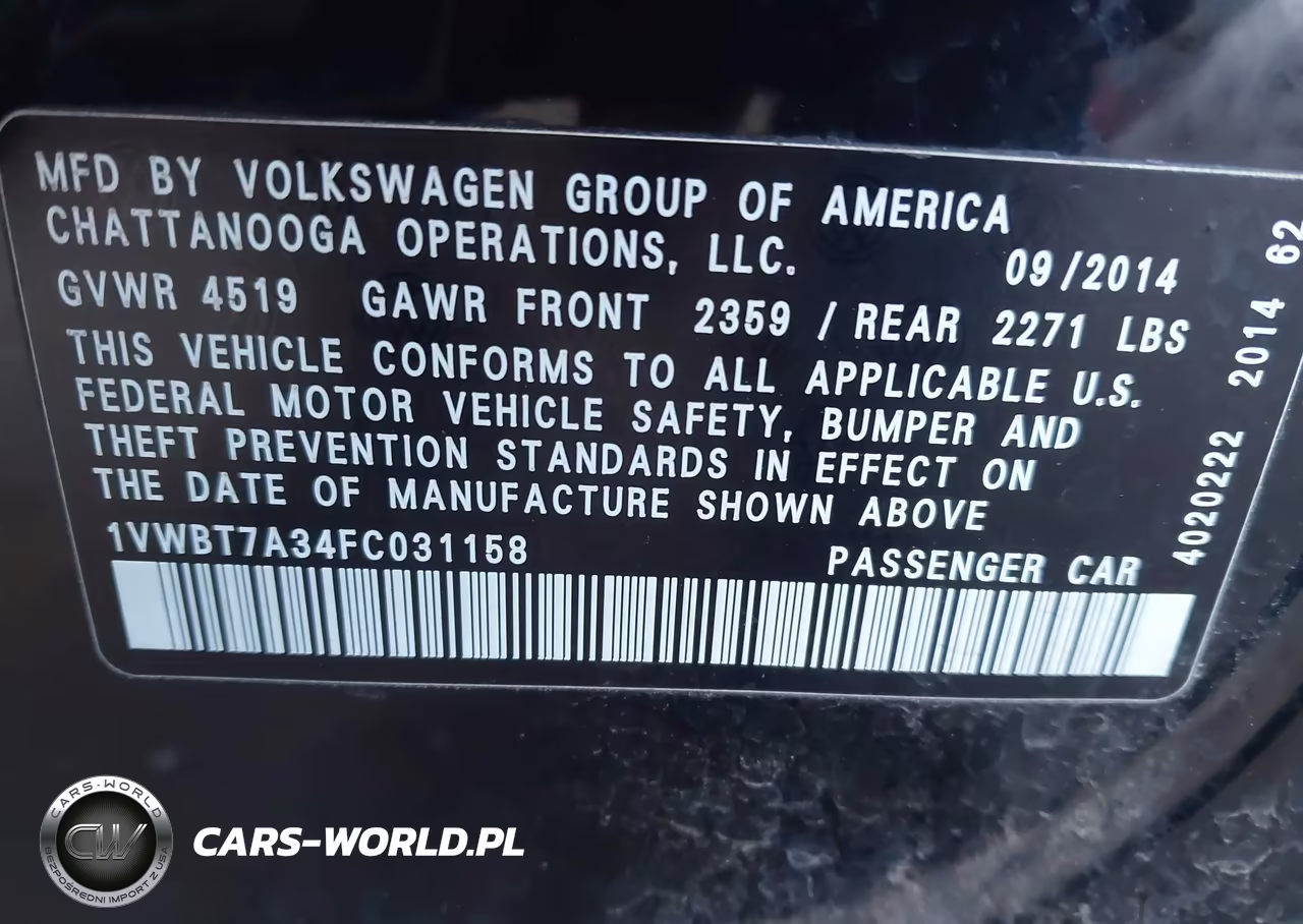 2015 Volkswagen Passat 1.8T Se VIN:1VWBT7A34FC031158 - 9