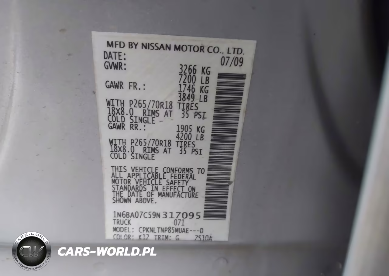 2009 Nissan Titan Se VIN:1N6BA07C59N317095 - 9