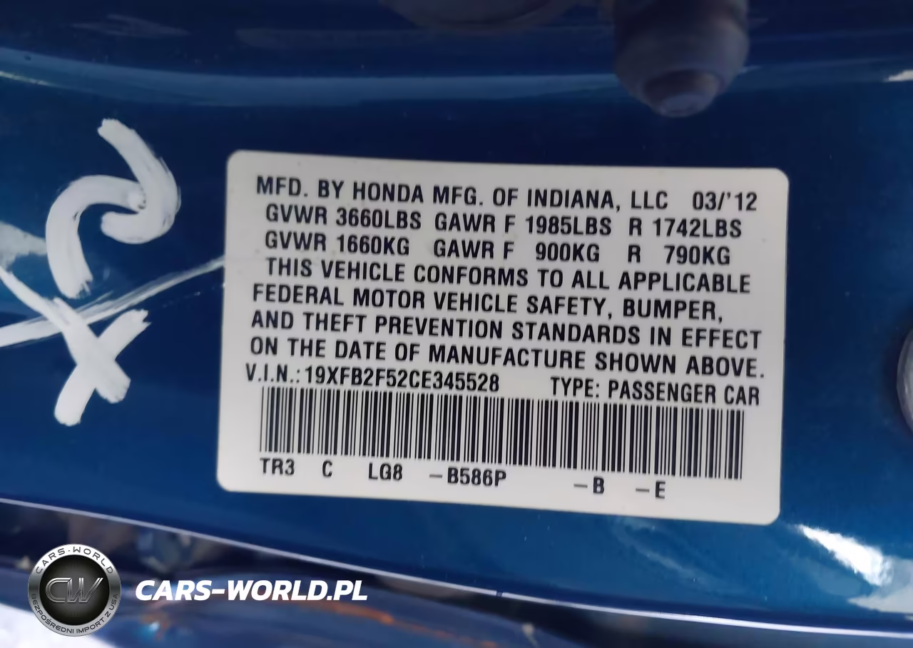 2012 Honda Civic Lx VIN:19XFB2F52CE345528 - 9