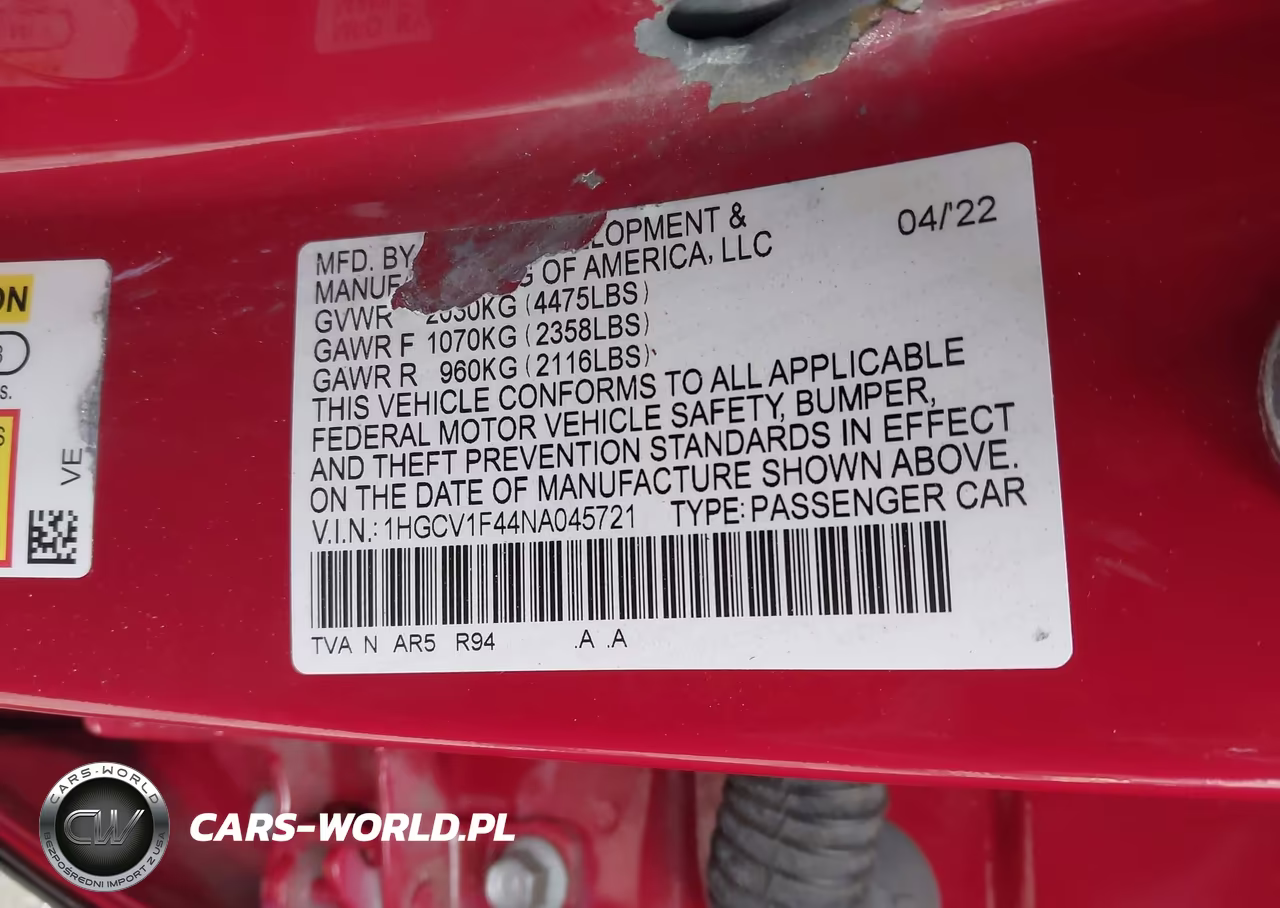 2022 Honda Accord Sport Special Edition VIN:1HGCV1F44NA045721 - 9
