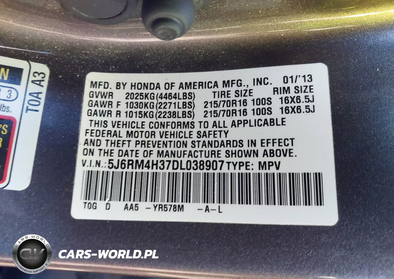 2013 Honda Cr-V Lx VIN:5J6RM4H37DL038907 - 9