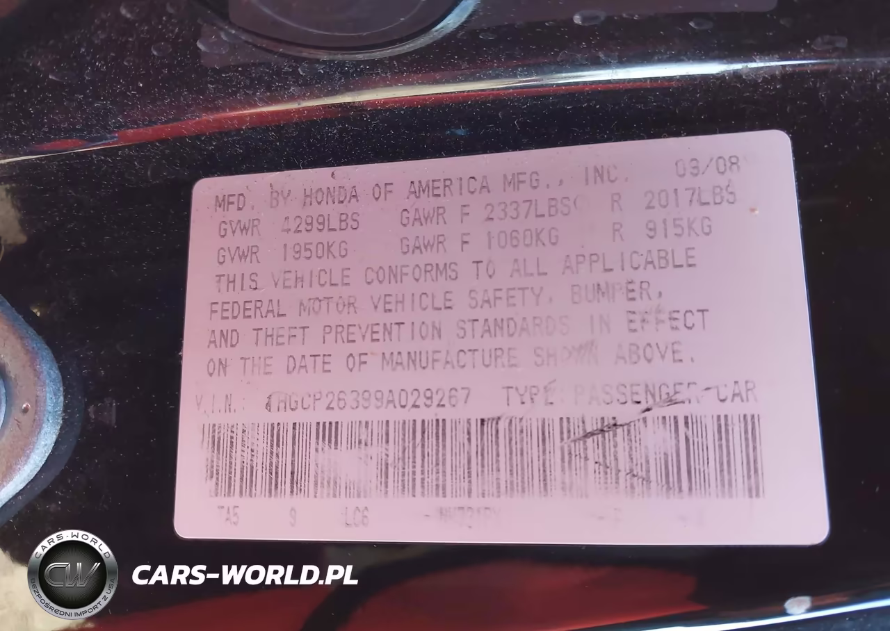 2009 Honda Accord 2.4 Lx VIN:1HGCP26399A029267 - 9