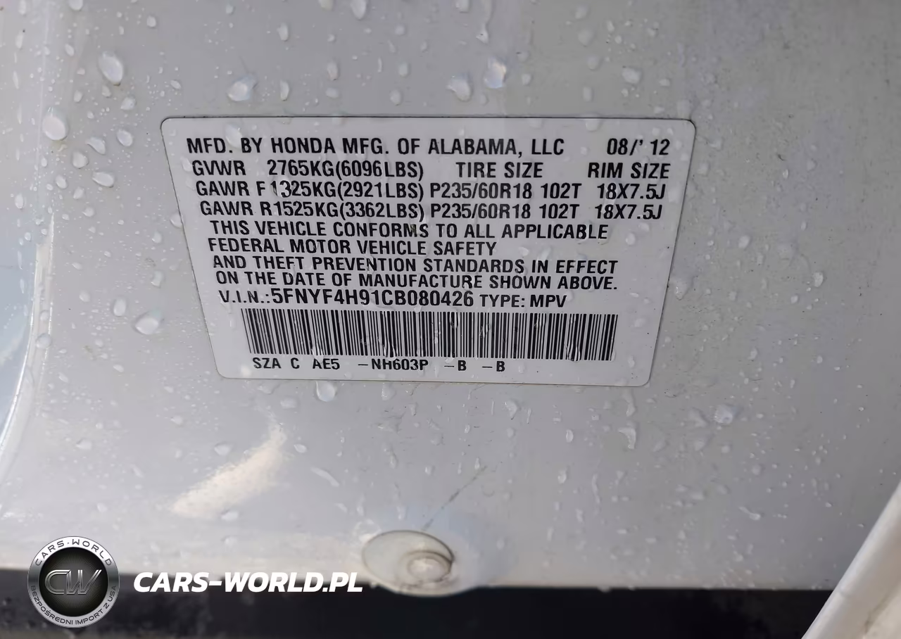2012 Honda Pilot Touring VIN:5FNYF4H91CB080426 - 9