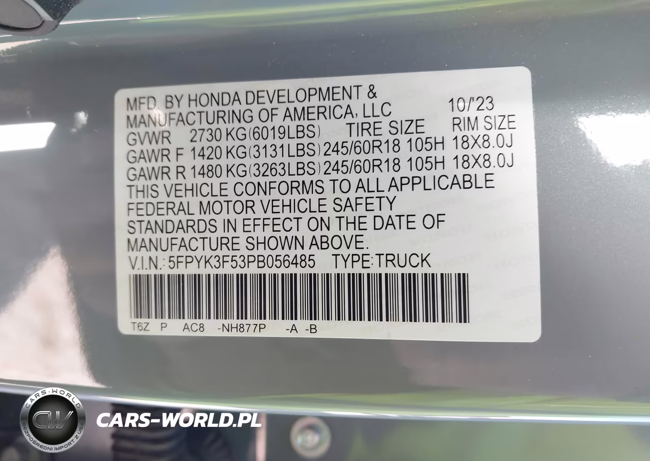 2023 Honda Ridgeline Rtl VIN:5FPYK3F53PB056485 - 9