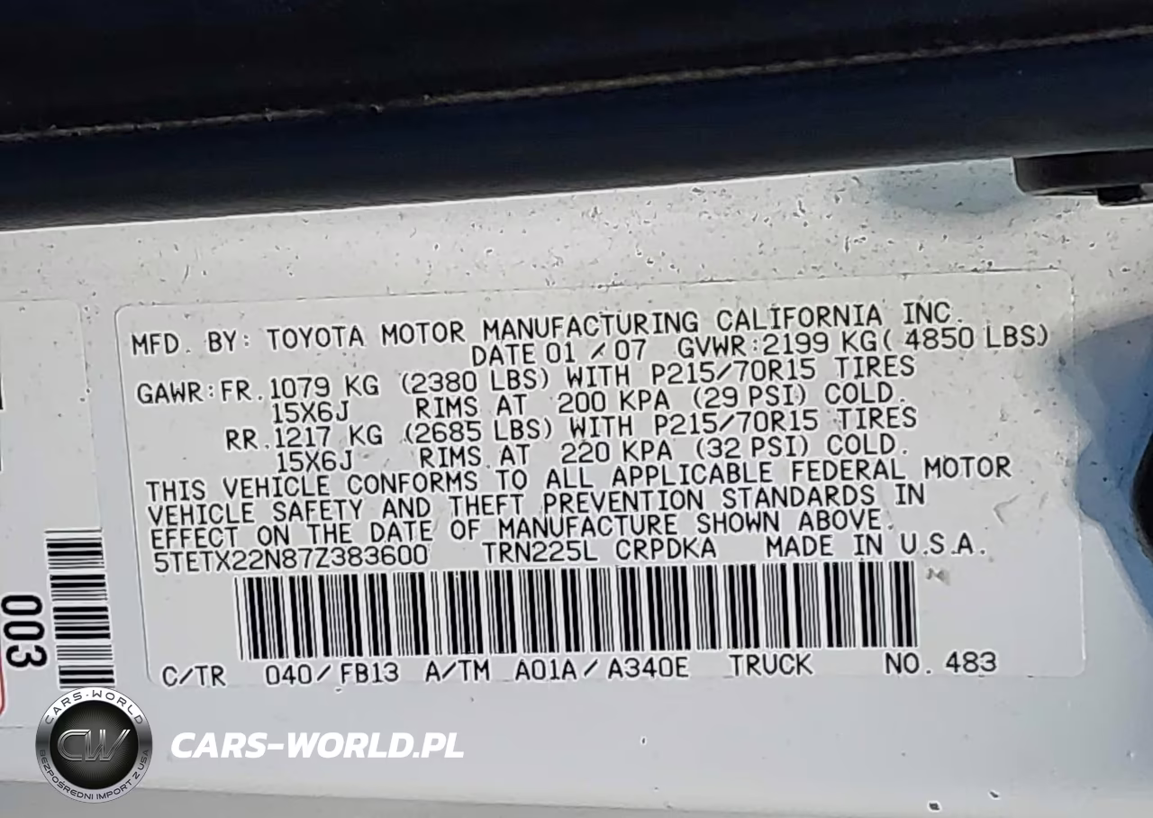 2007 Toyota Tacoma VIN:5TETX22N87Z383600 - 9