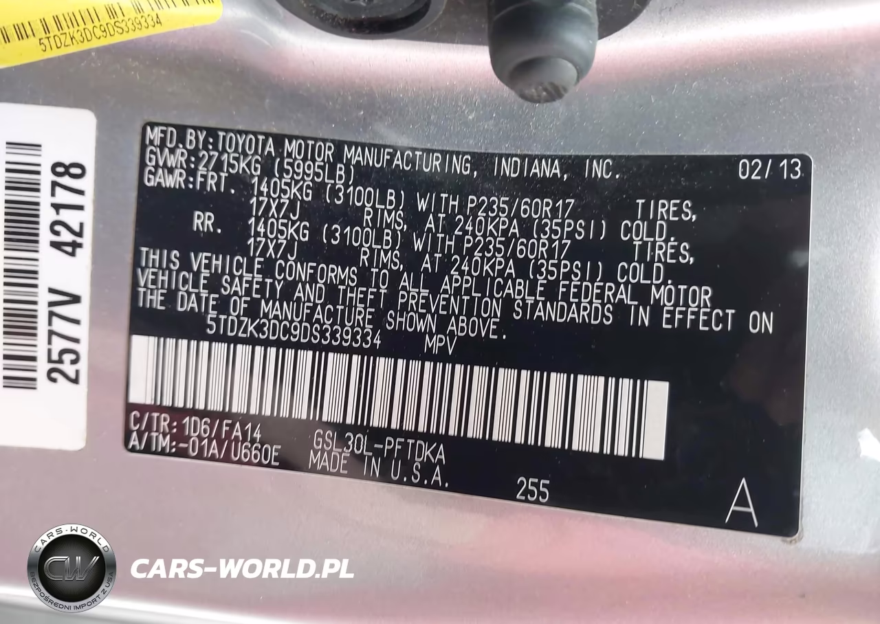 2013 Toyota Sienna L V6 7 Passenger VIN:5TDZK3DC9DS339334 - 9