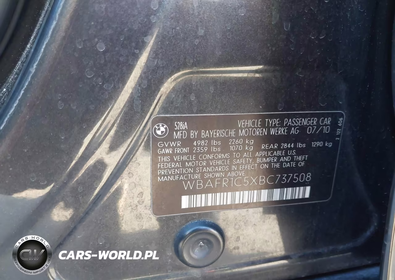 2011 BMW 528I VIN:WBAFR1C5XBC737508 - 9