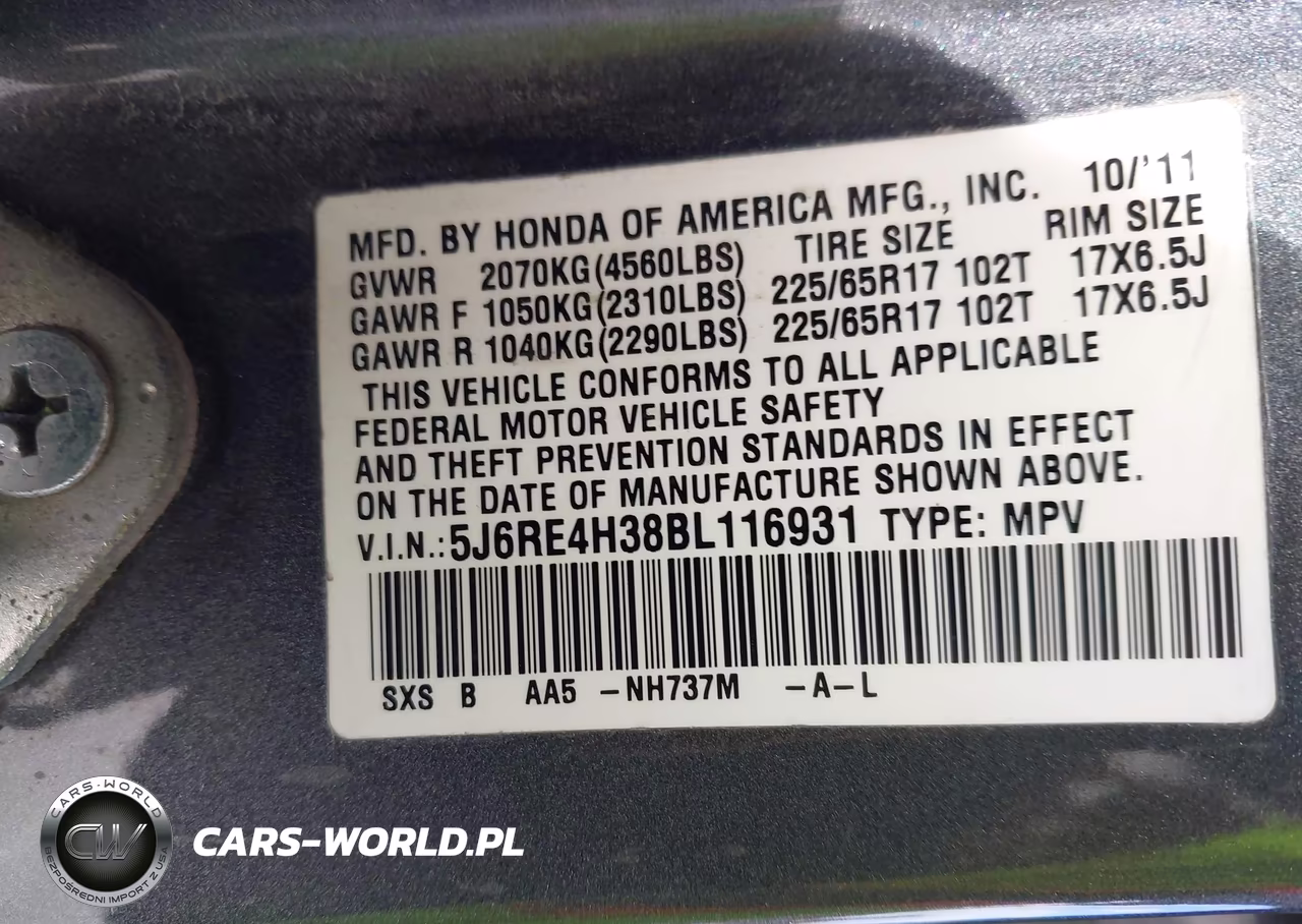 2011 Honda Cr-V Lx VIN:5J6RE4H38BL116931 - 9