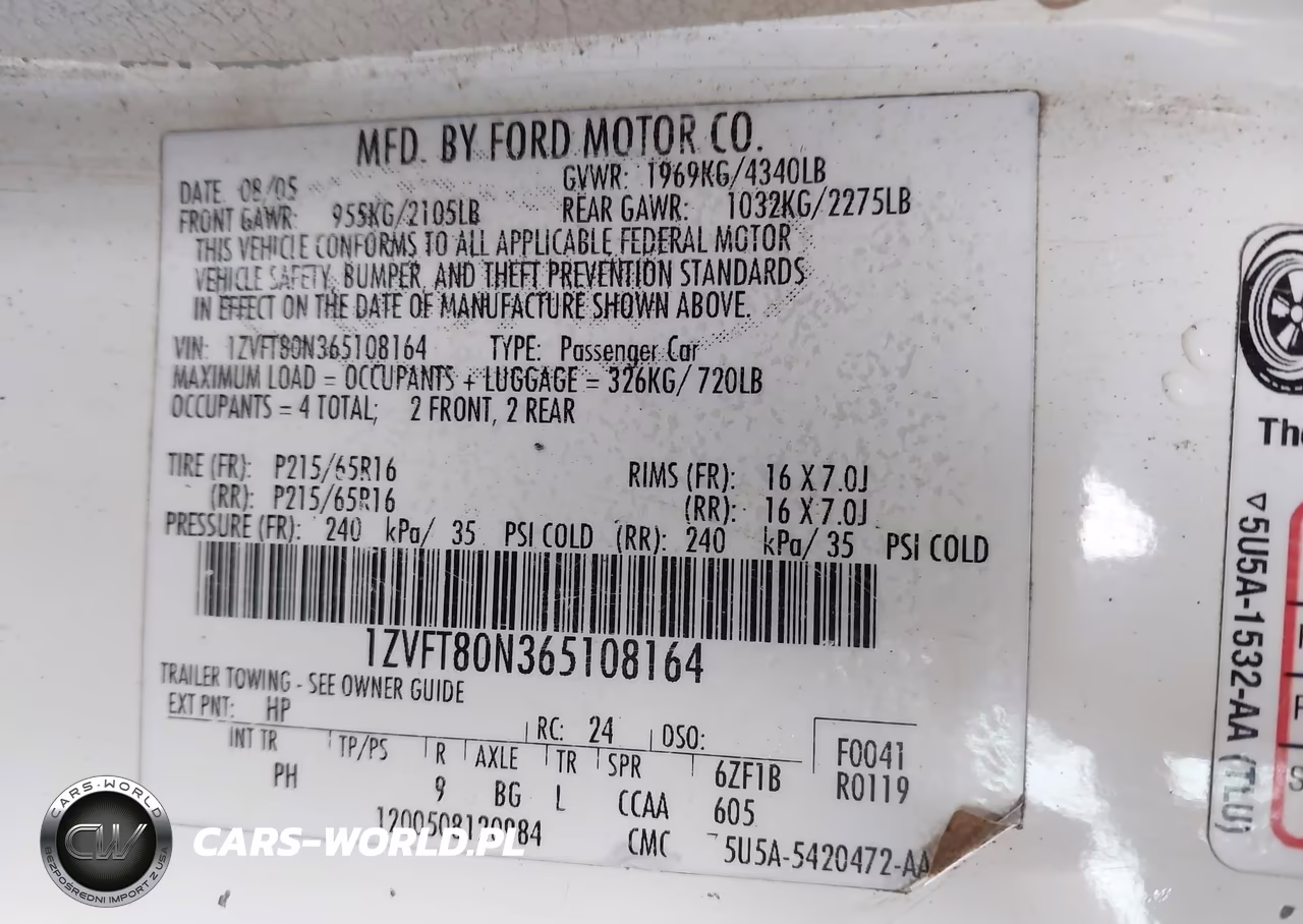 2006 Ford Mustang V6 VIN:1ZVFT80N365108164 - 9