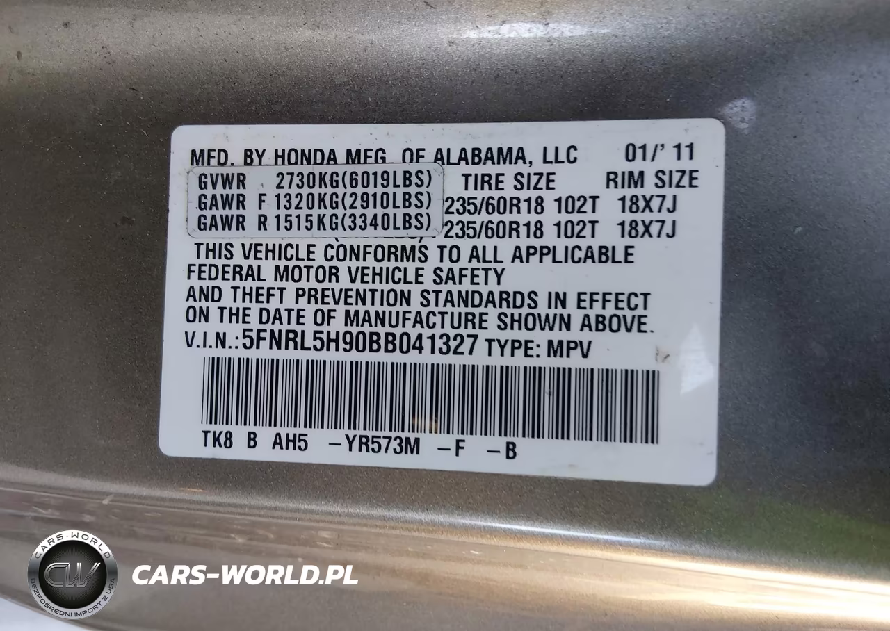 2011 Honda Odyssey Touring-Touring Elite VIN:5FNRL5H90BB041327 - 9