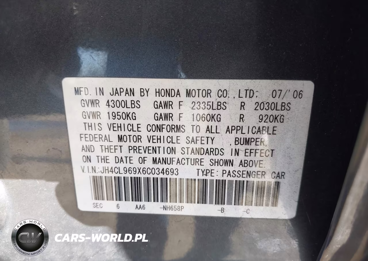 2006 Acura Tsx VIN:JH4CL969X6C034693 - 9