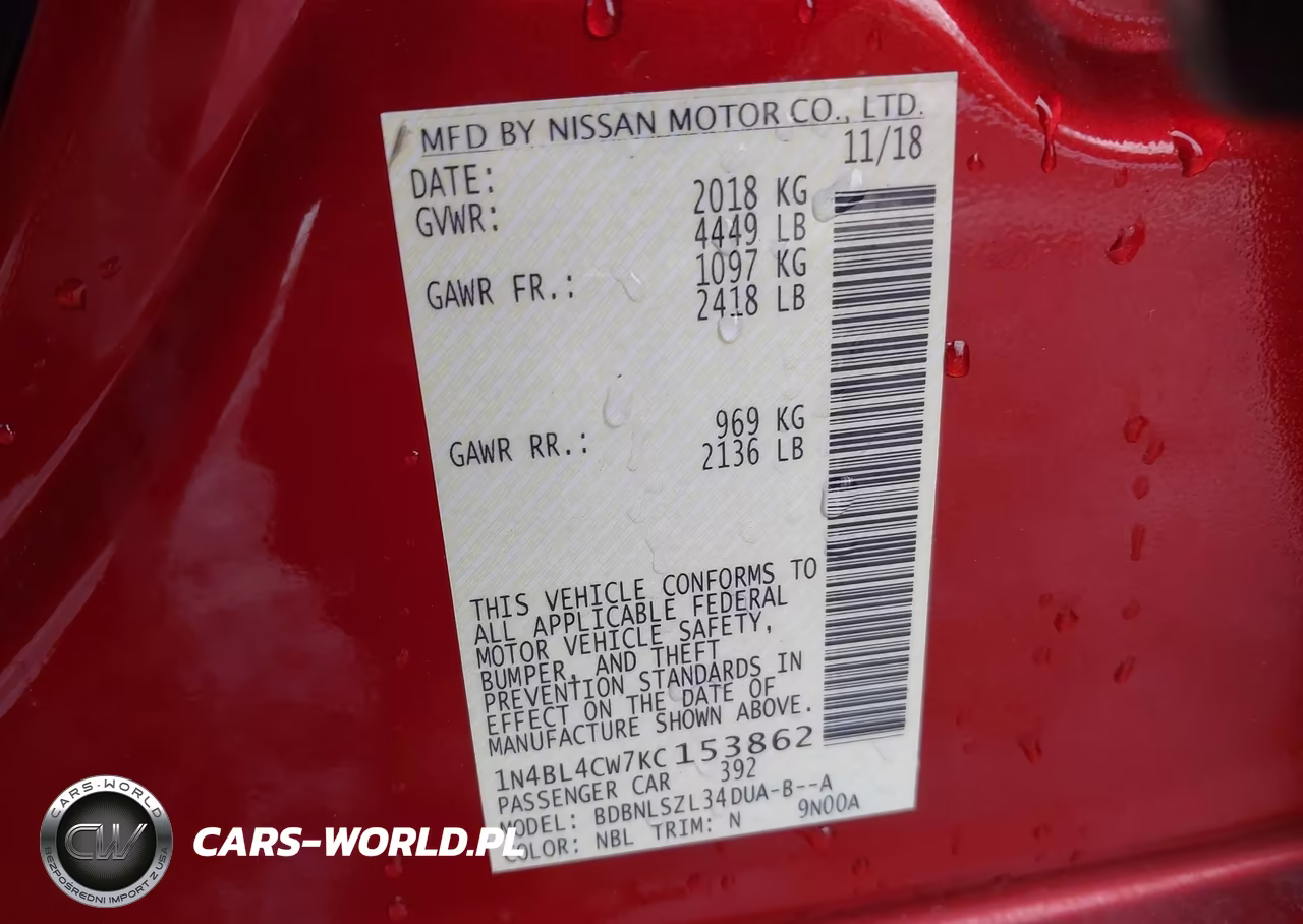 2019 Nissan Altima 2.5 Sr VIN:1N4BL4CW7KC153862 - 9