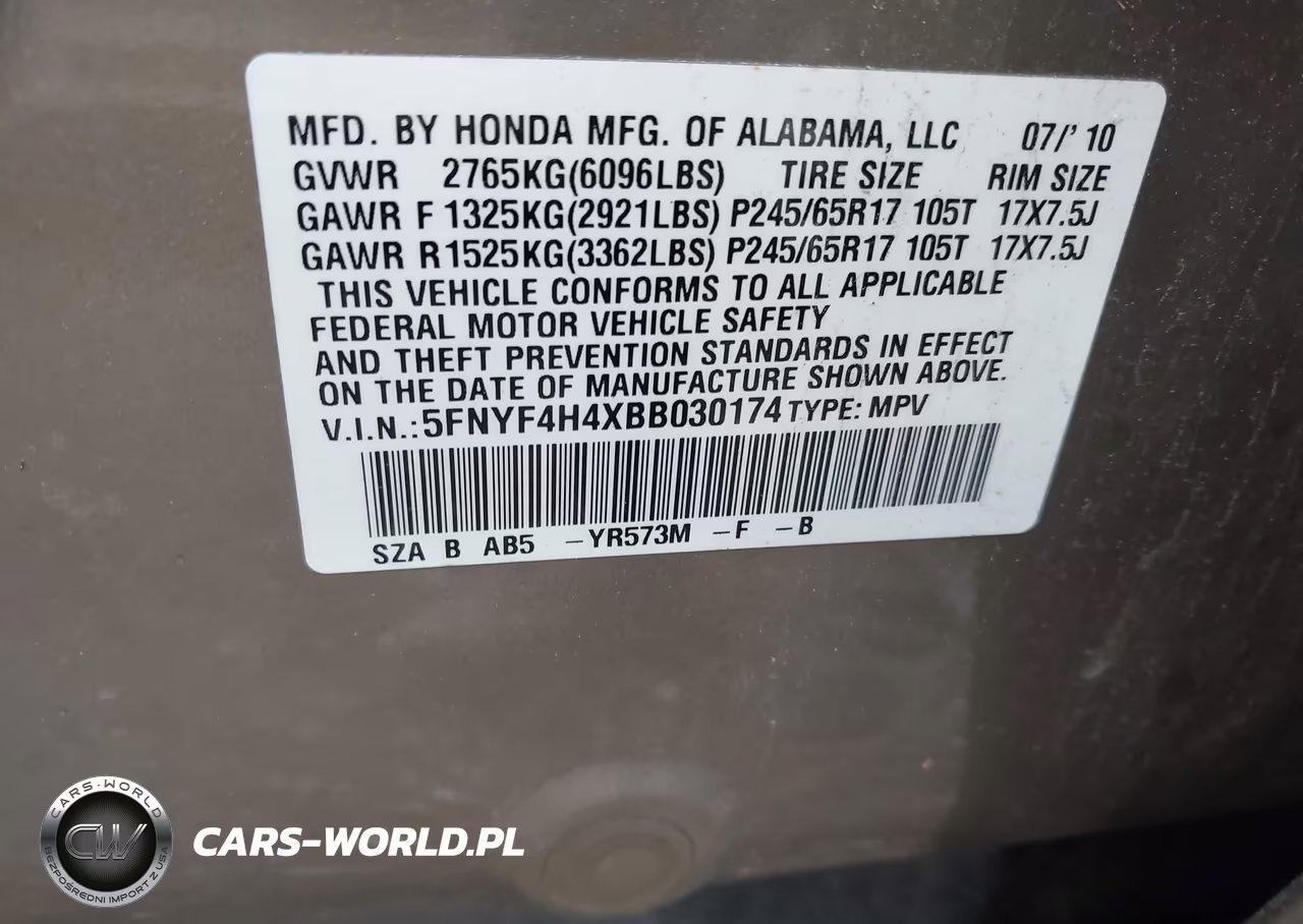2011 Honda Pilot Ex VIN:5FNYF4H4XBB030174 - 9