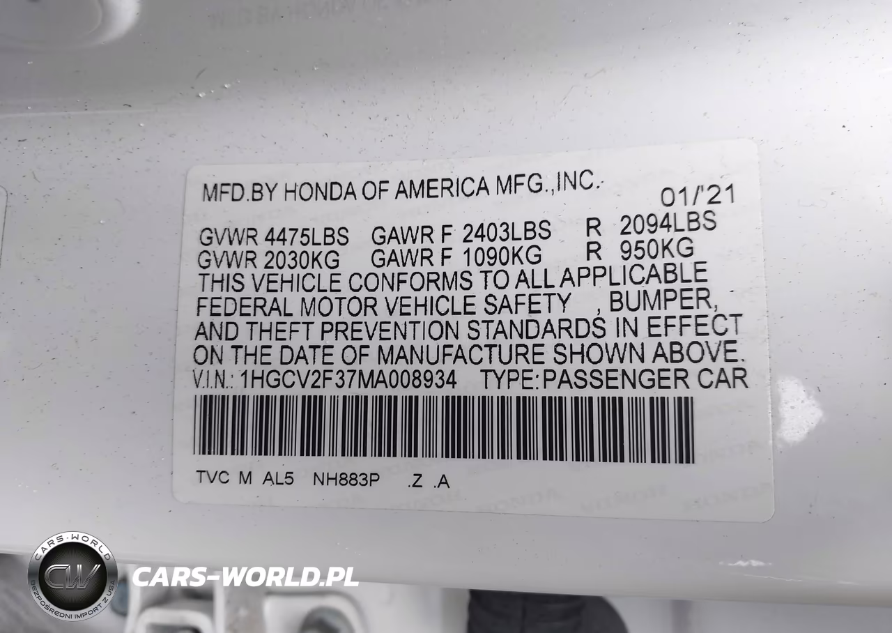 2021 Honda Accord Sport 2.0T VIN:1HGCV2F37MA008934 - 9