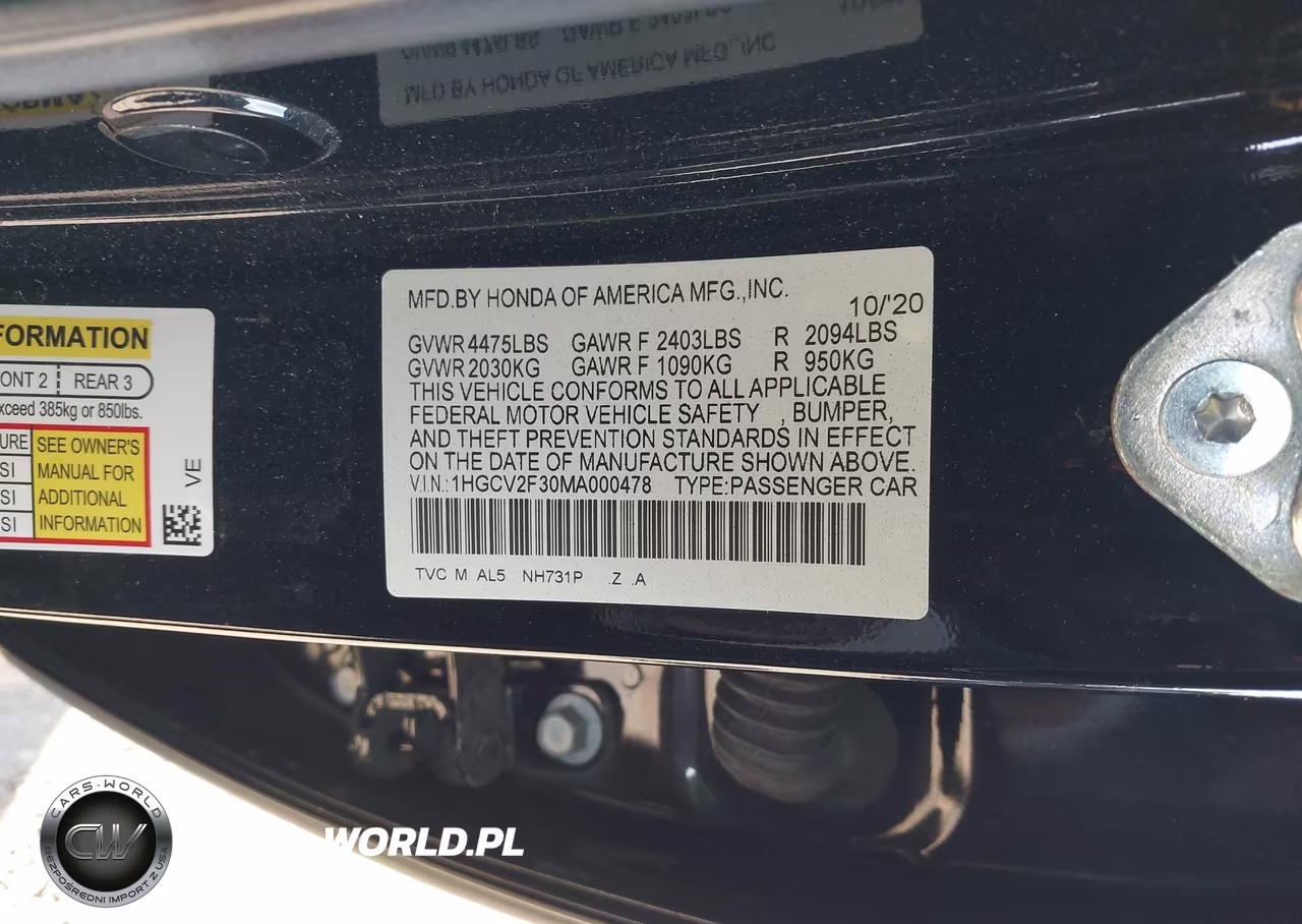2021 Honda Accord Sport 2.0T VIN:1HGCV2F30MA000478 - 9
