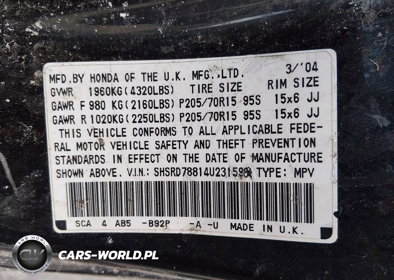 2004 Honda Cr-V Ex VIN:SHSRD78814U231598 - 9
