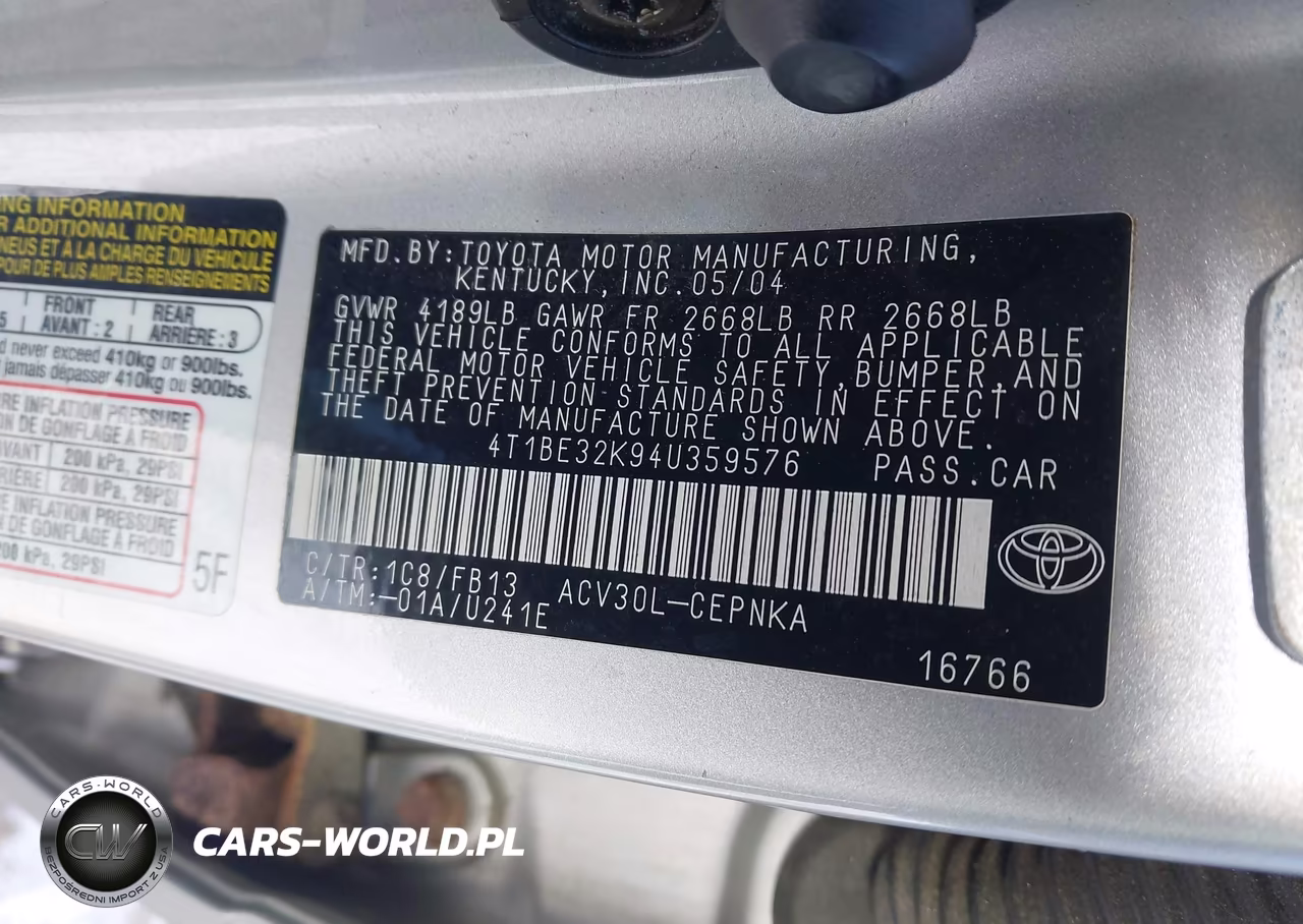 2004 Toyota Camry Le VIN:4T1BE32K94U359576 - 9