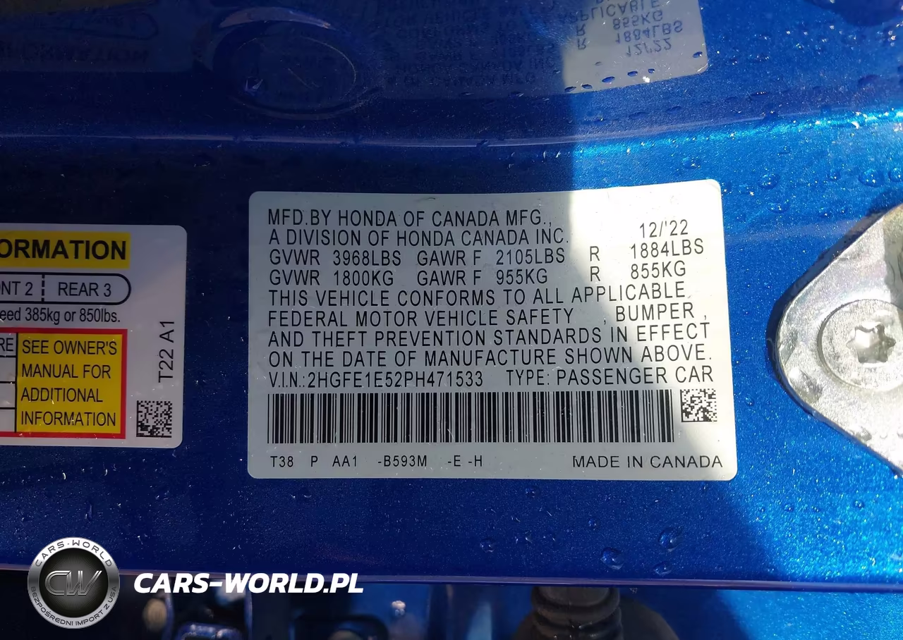 2023 Honda Civic Si Sedan VIN:2HGFE1E52PH471533 - 9