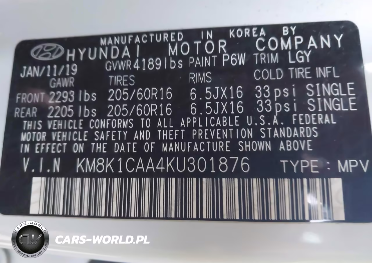 2019 Hyundai Kona Se VIN:KM8K1CAA4KU301876 - 9