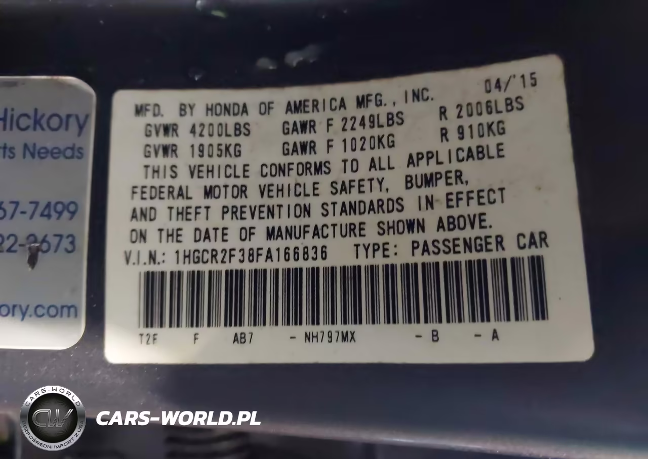 2015 Honda Accord Lx VIN:1HGCR2F38FA166836 - 9