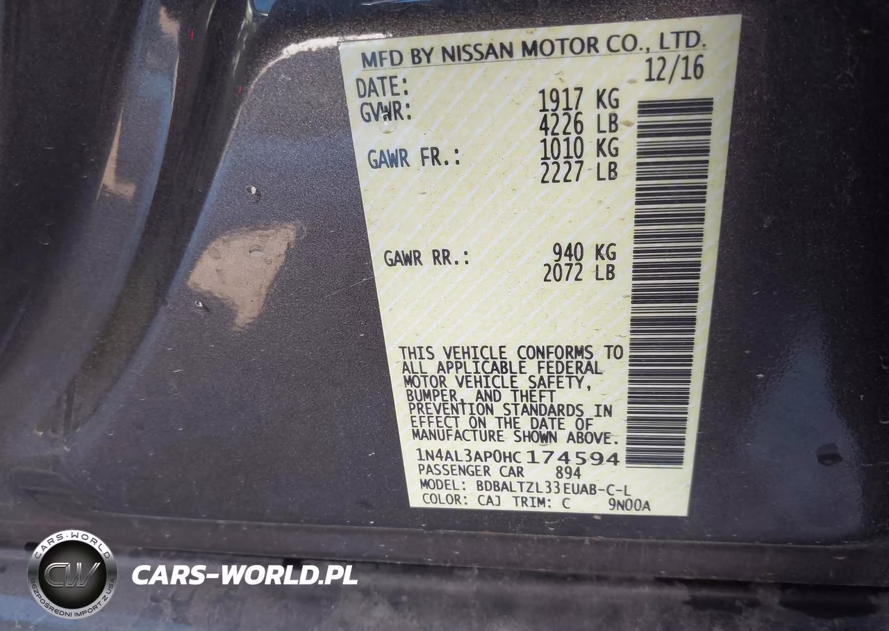2017 Nissan Altima 2.5 VIN:1N4AL3AP0HC174594 - 9