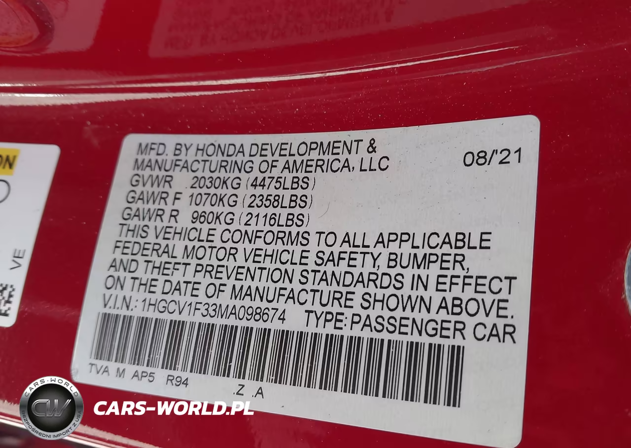 2021 Honda Accord Sport VIN:1HGCV1F33MA098674 - 9
