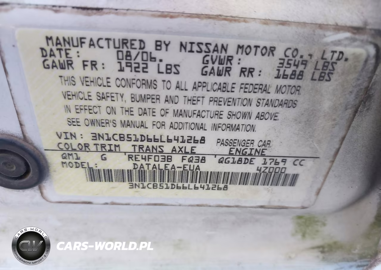2006 Nissan Sentra 1.8S VIN:3N1CB51D66L641268 - 9