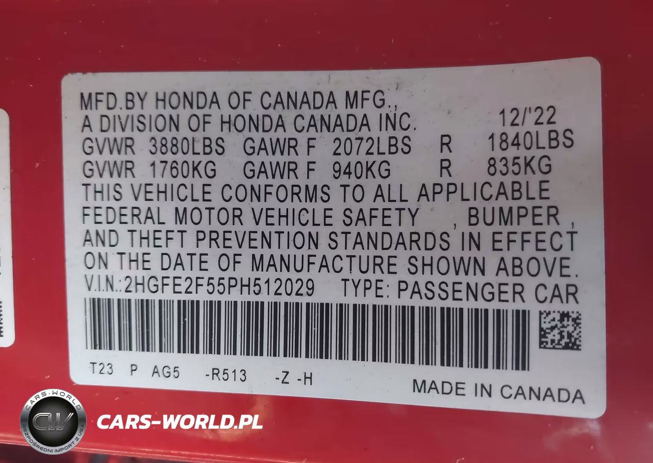 2023 Honda Civic Sport VIN:2HGFE2F55PH512029 - 9