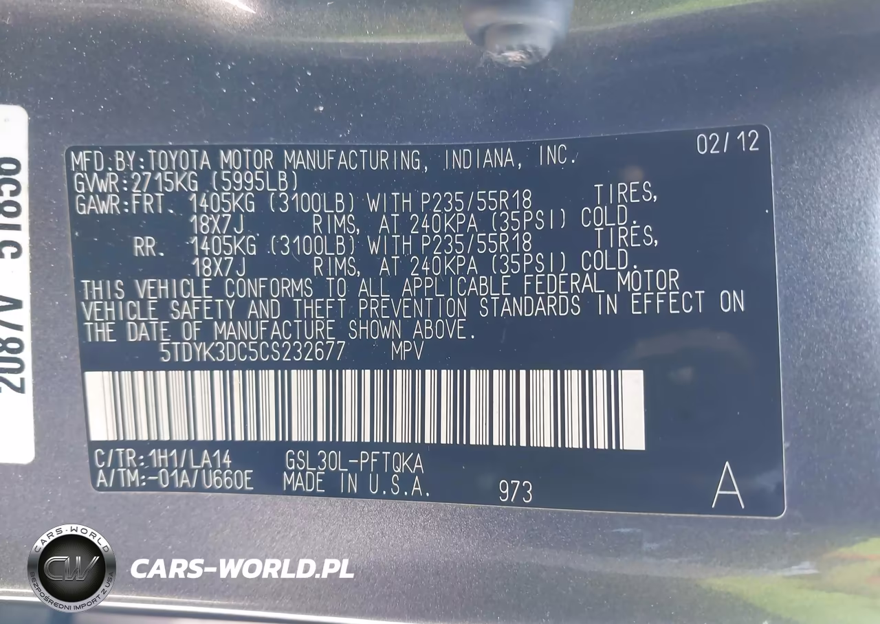 2012 Toyota Sienna Limited V6 7 Passenger VIN:5TDYK3DC5CS232677 - 9
