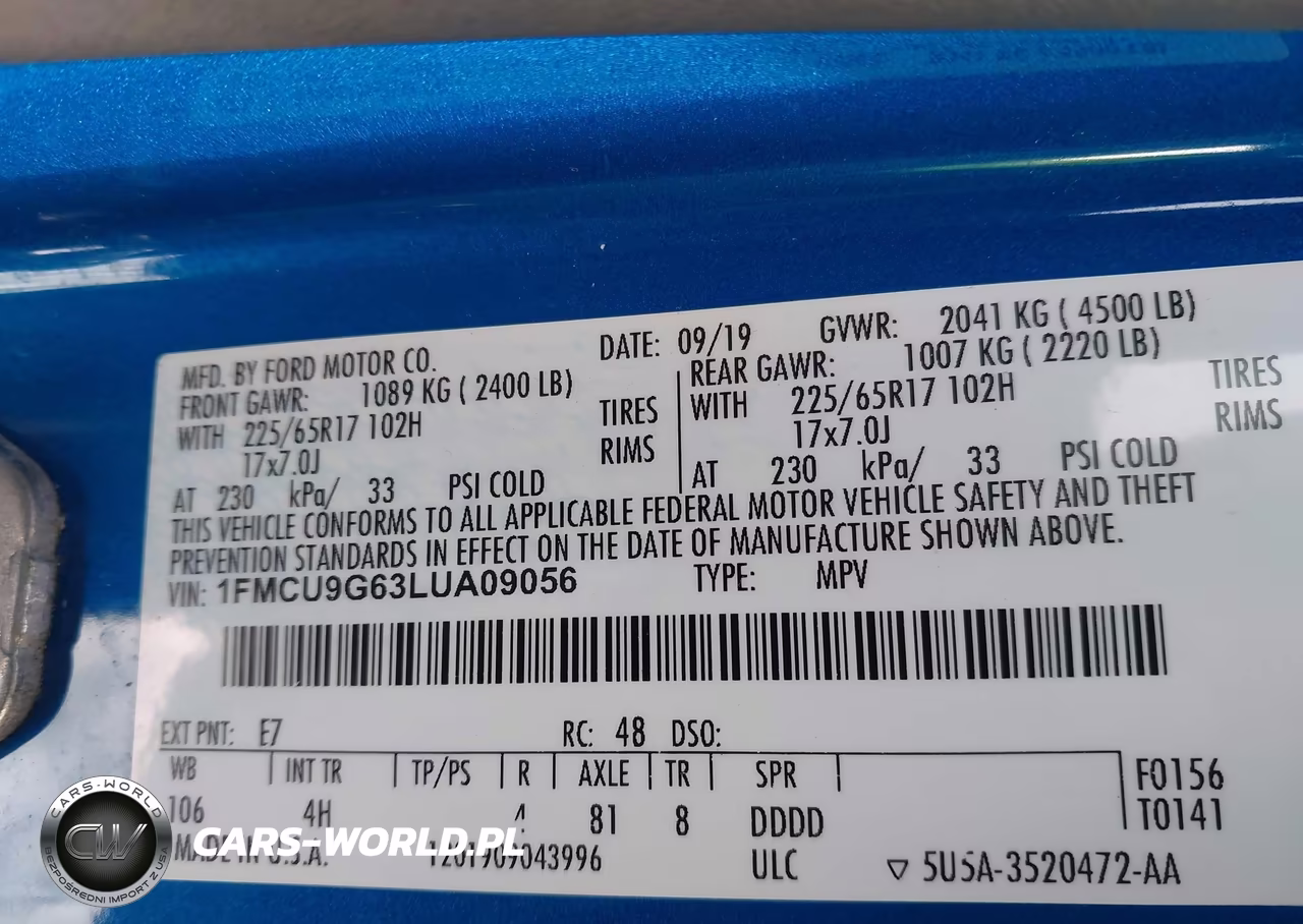 2020 Ford Escape Se VIN:1FMCU9G63LUA09056 - 9