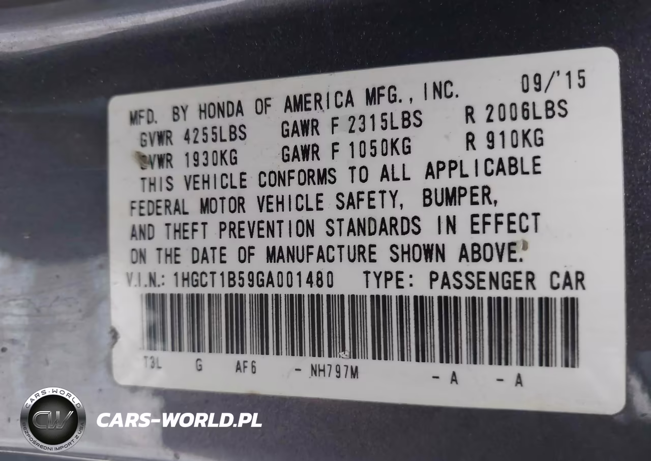 2016 Honda Accord Ex VIN:1HGCT1B59GA001480 - 9