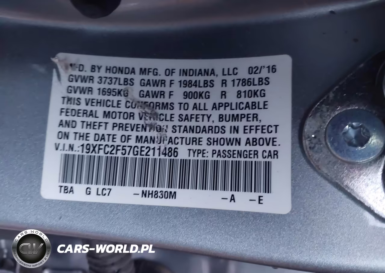 2016 Honda Civic Lx VIN:19XFC2F57GE211486 - 9