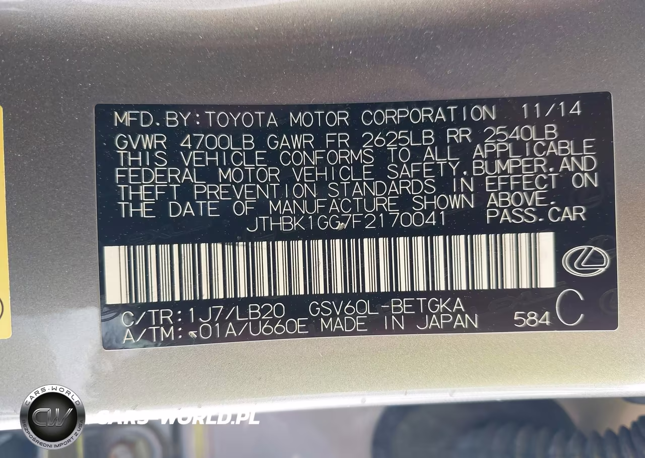 2015 Lexus Es 350 VIN:JTHBK1GG7F2170041 - 9