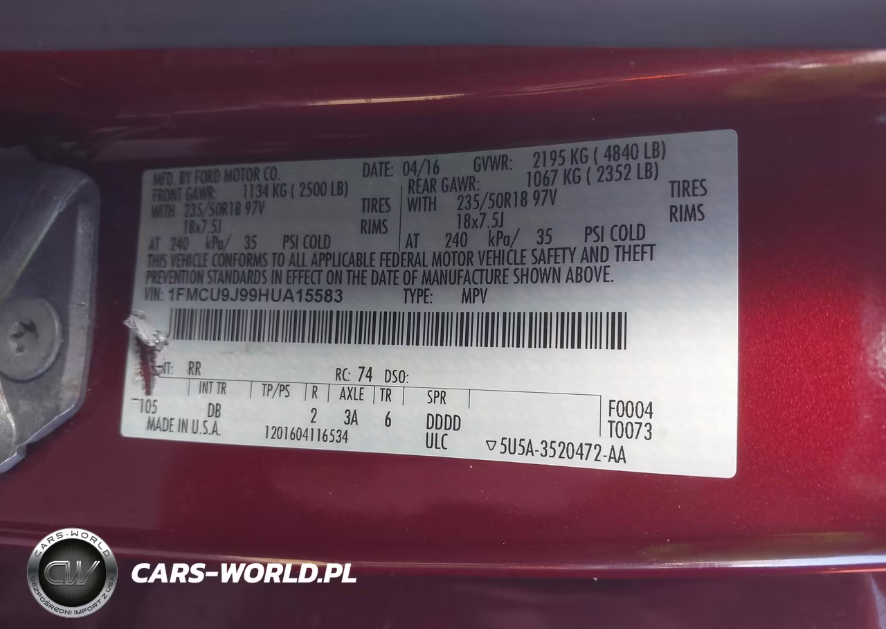 2017 Ford Escape Titanium VIN:1FMCU9J99HUA15583 - 9