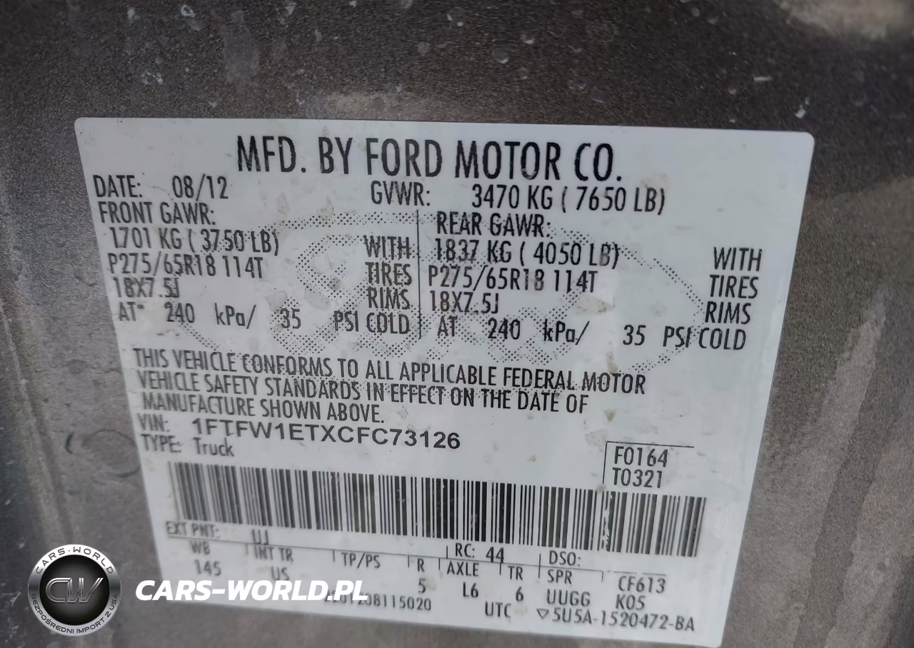 2012 Ford F-150 Xlt VIN:1FTFW1ETXCFC73126 - 9