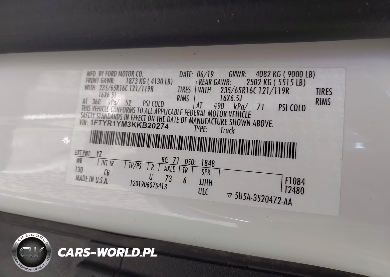 2019 Ford Transit-250 VIN:1FTYR1YM3KKB20274 - 9