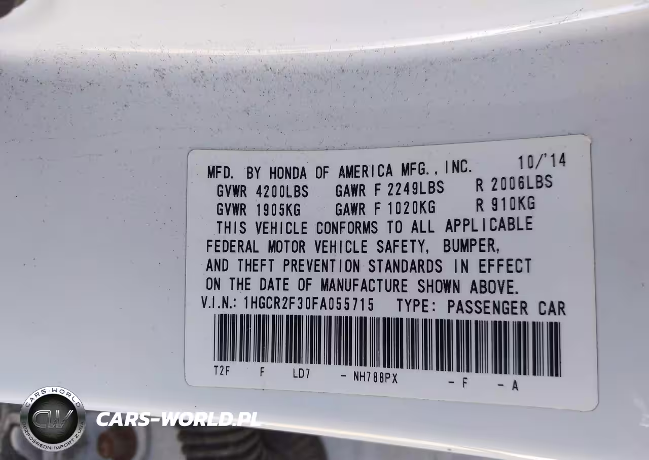 2015 Honda Accord Lx VIN:1HGCR2F30FA055715 - 9