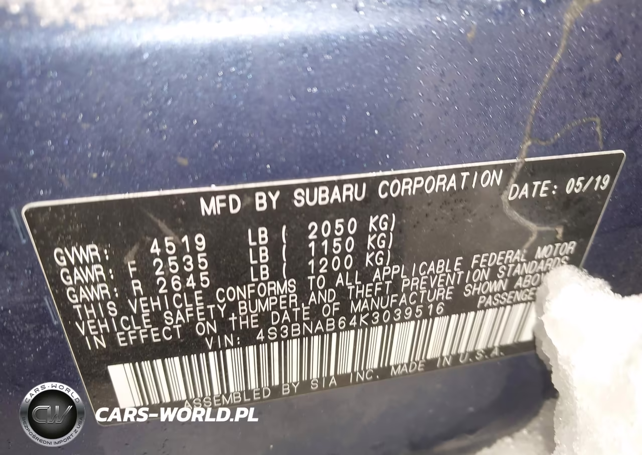 2019 Subaru Legacy 2.5I VIN:4S3BNAB64K3039516 - 9