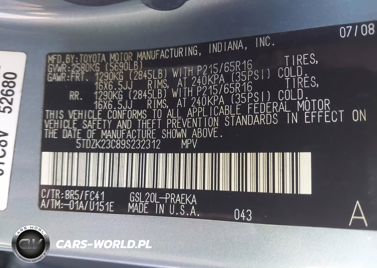 2009 Toyota Sienna Le VIN:5TDZK23C89S232312 - 9