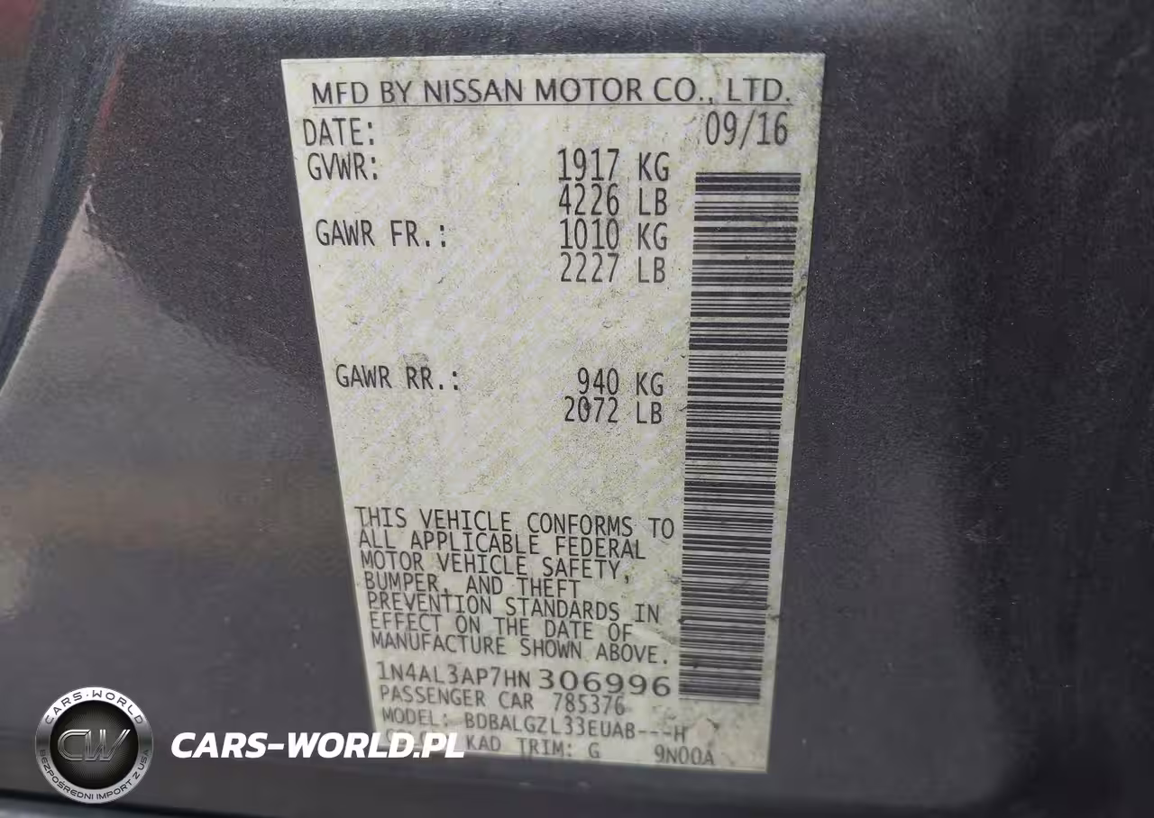 2017 Nissan Altima 2.5 S VIN:1N4AL3AP7HN306996 - 9