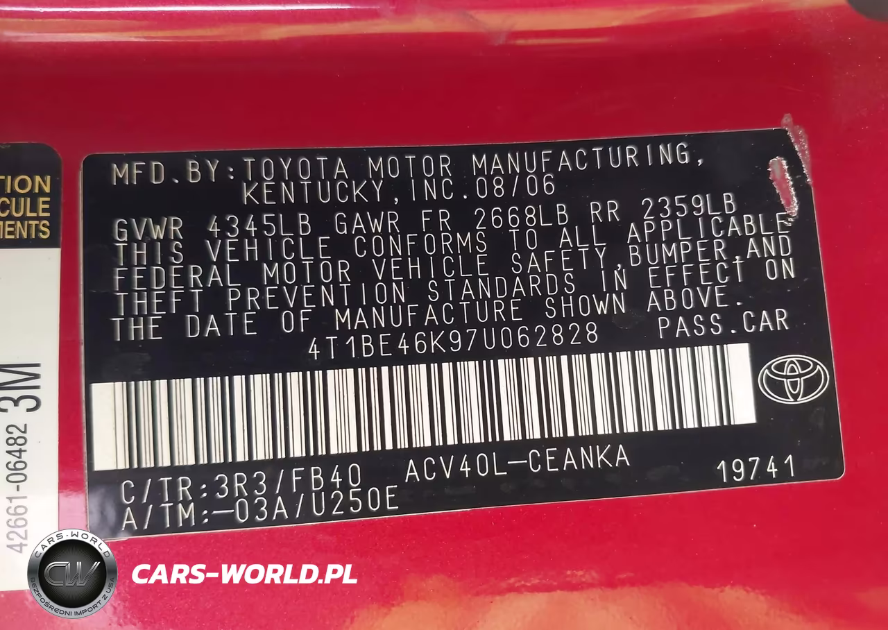 2007 Toyota Camry Le VIN:4T1BE46K97U062828 - 9