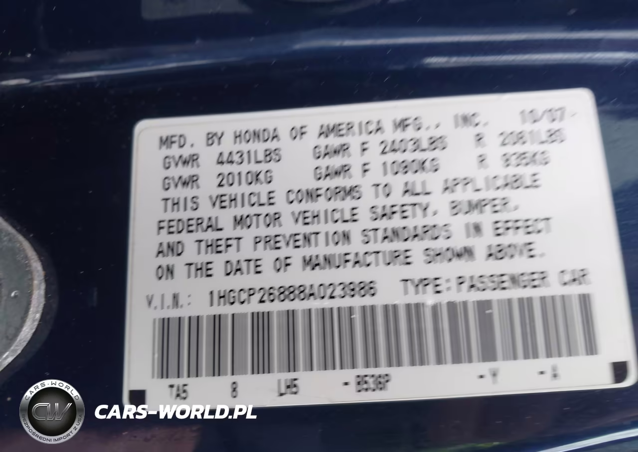 2008 Honda Accord 2.4 Ex-L VIN:1HGCP26888A023986 - 9