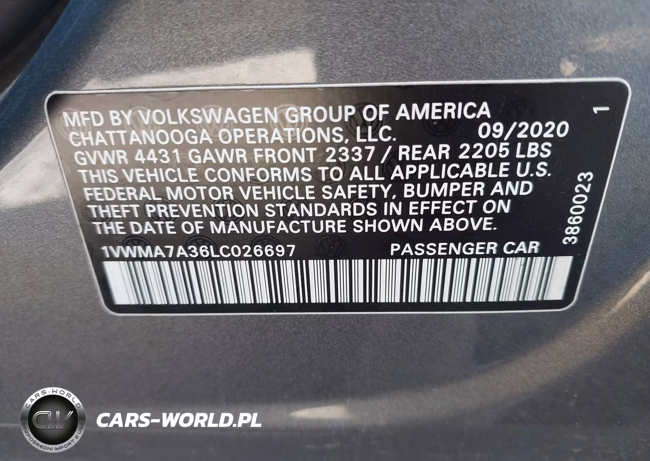 2020 Volkswagen Passat 2.0T R-Line VIN:1VWMA7A36LC026697 - 9
