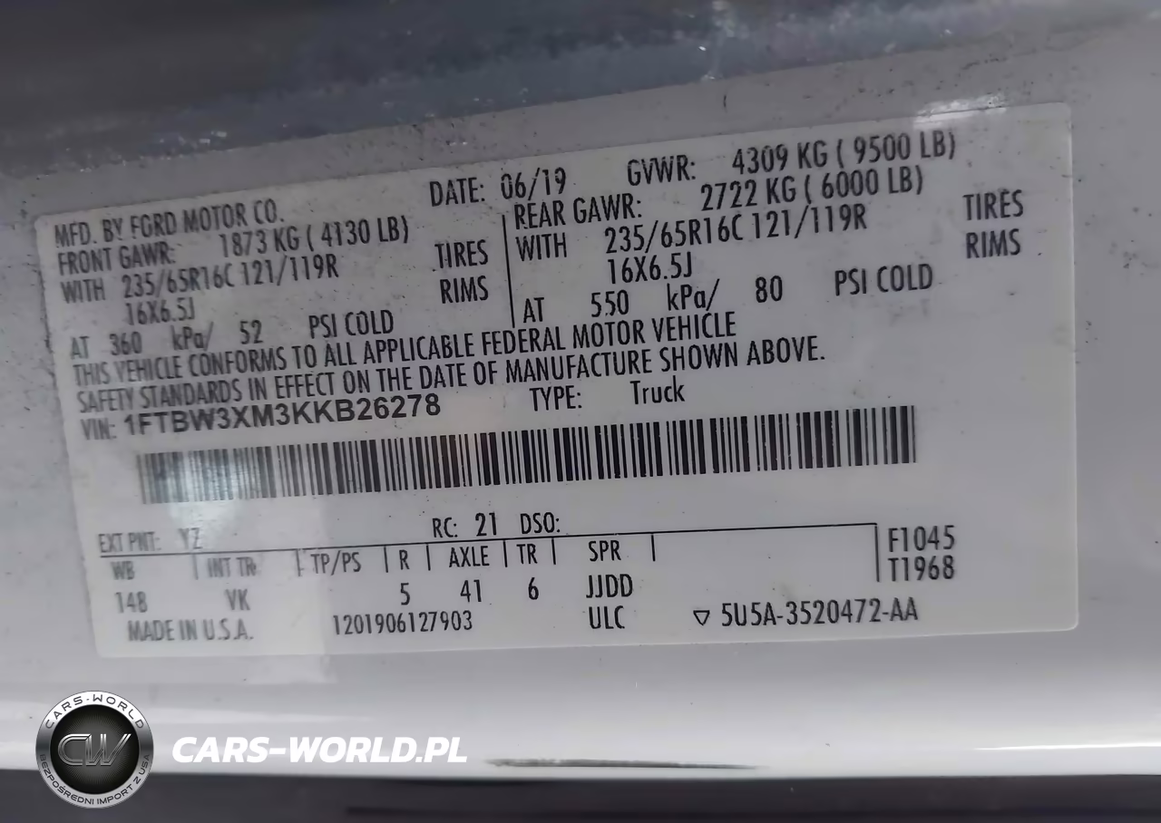 2019 Ford Transit-350 VIN:1FTBW3XM3KKB26278 - 9