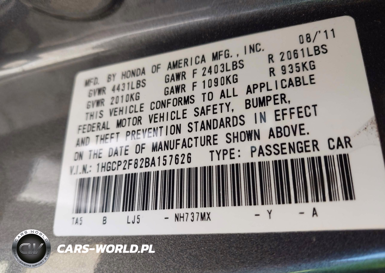 2011 Honda Accord 2.4 Ex-L VIN:1HGCP2F82BA157626 - 9