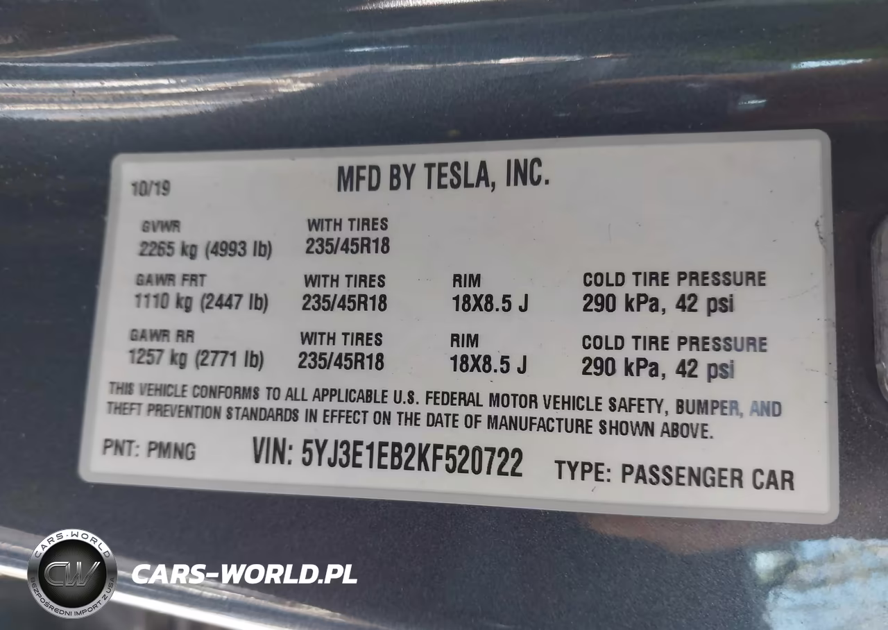 2019 Tesla Model 3 Long Range-Performance VIN:5YJ3E1EB2KF520722 - 9