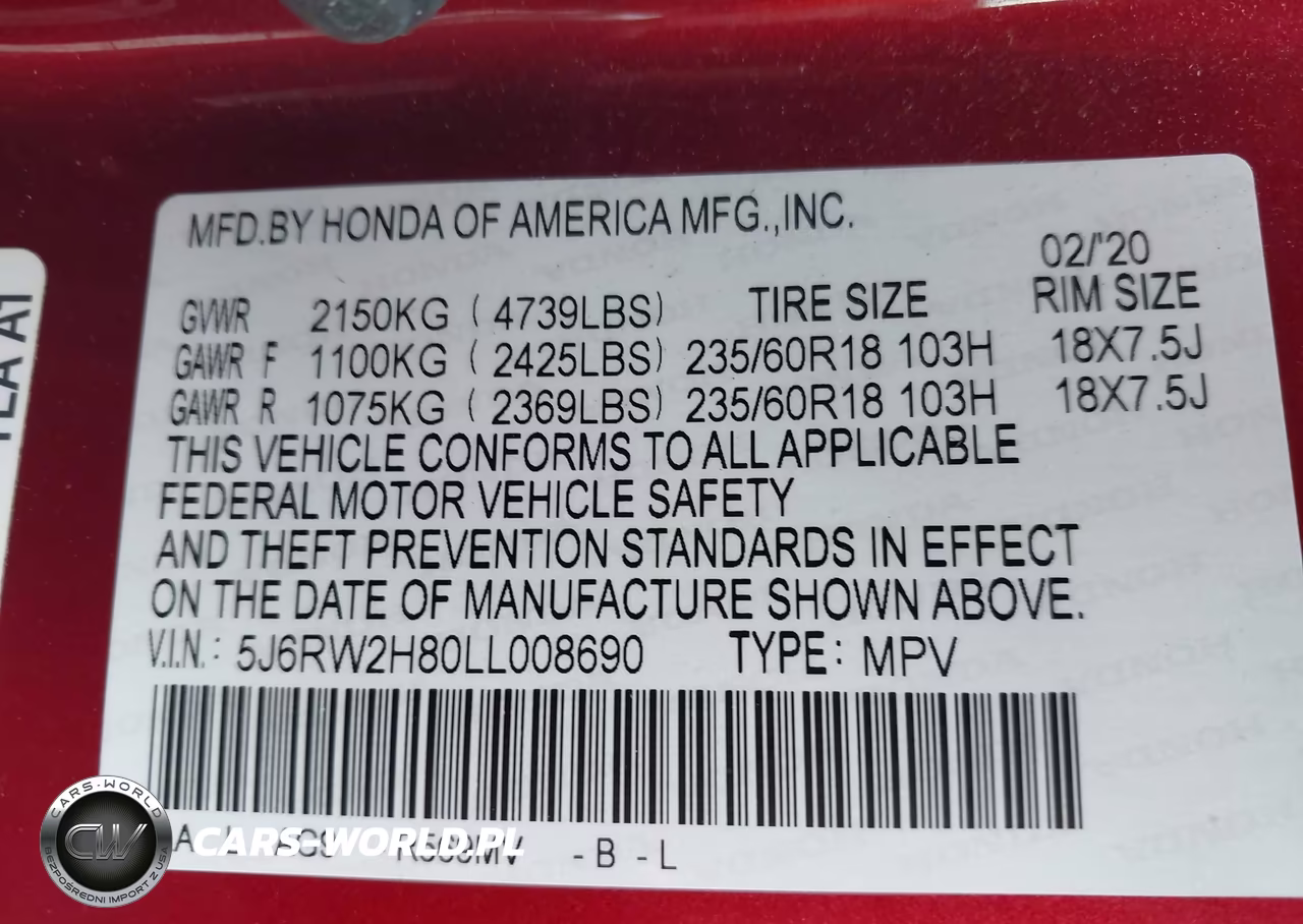 2020 Honda Cr-V Awd Ex-L VIN:5J6RW2H80LL008690 - 9